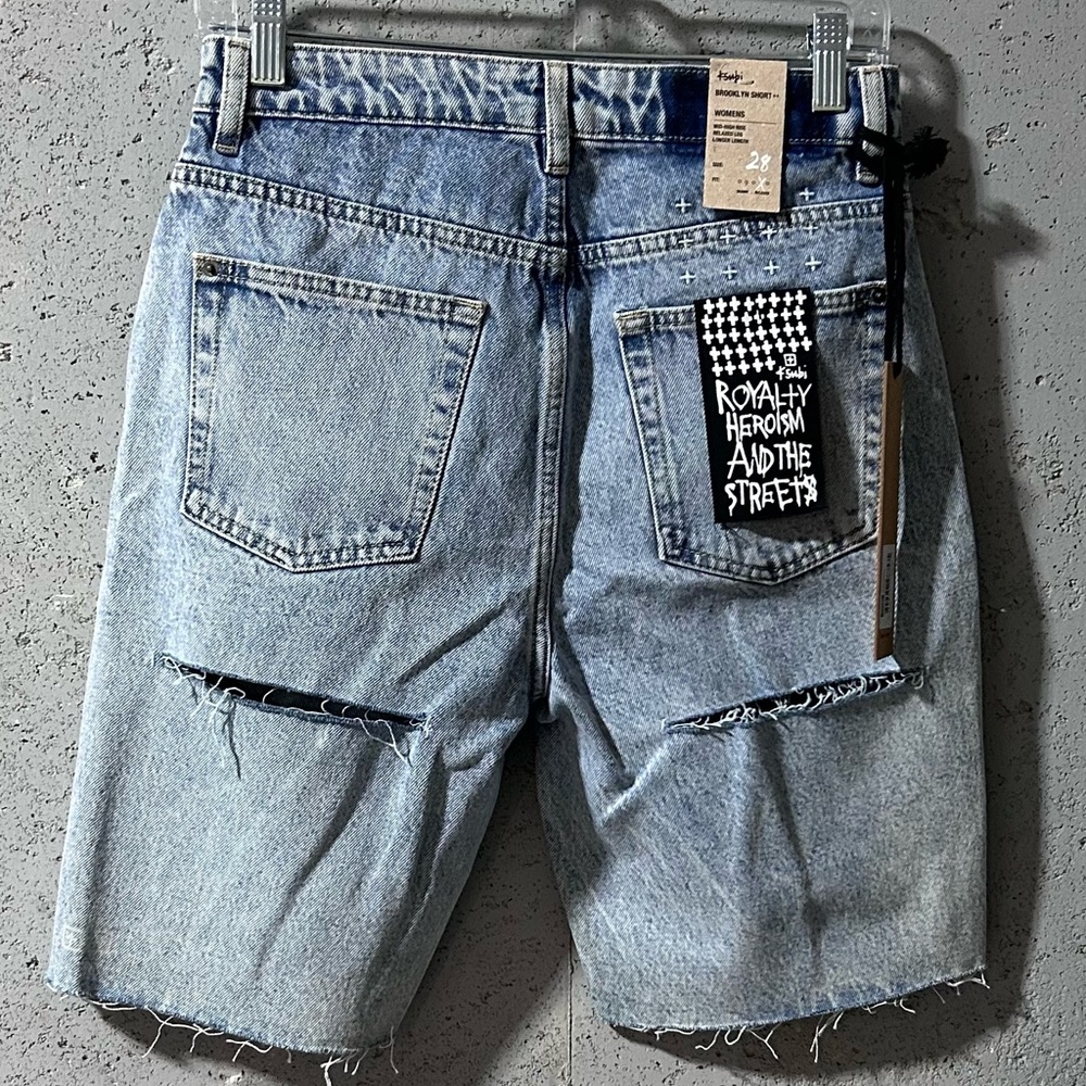 Waist 28" Ksubi Blue Distressed Jean Shorts High-Waisted - Back Ripped/Shredded
